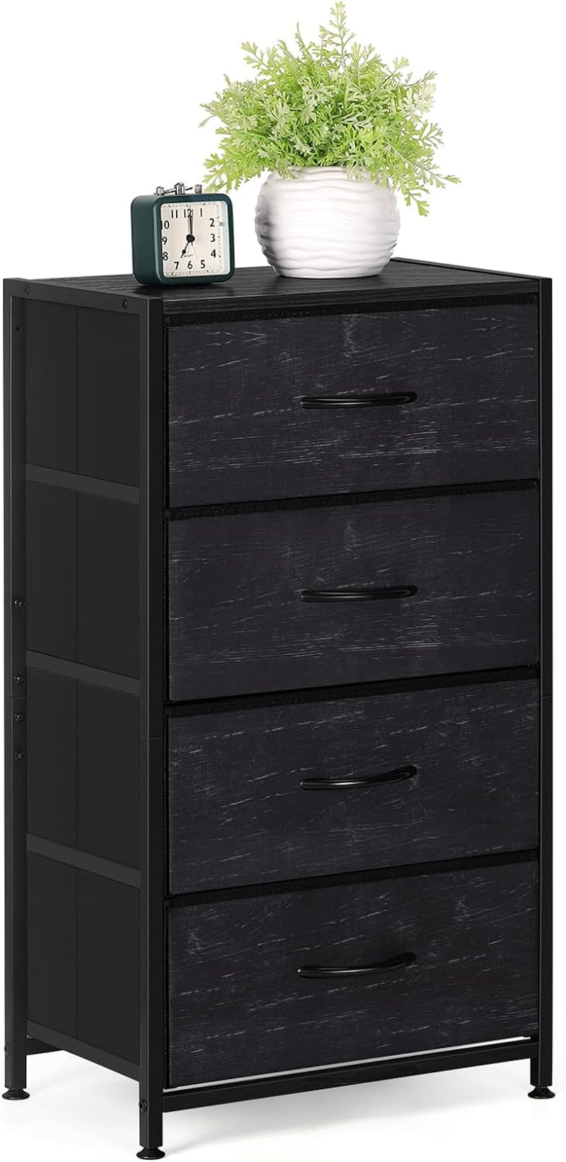 Light Grey Fabric Dresser with 4 Drawers, Sturdy Steel Frame and Wood Top