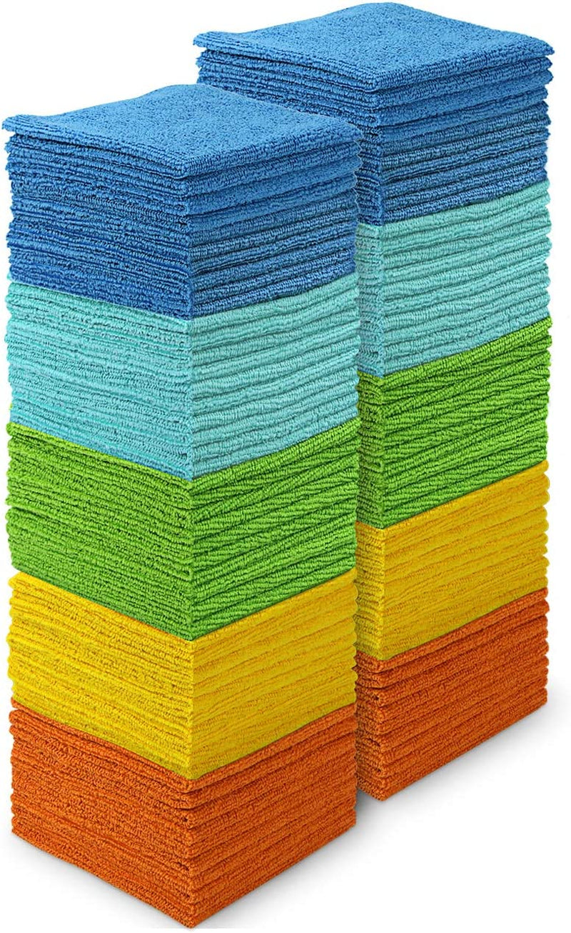 Microfiber Cleaning Cloths - 100 Pack, Versatile Soft Absorbent Rags for Lint-Free Dusting and Cleaning, Ideal for Kitchen, Car, House, and Windows (12" x 12")