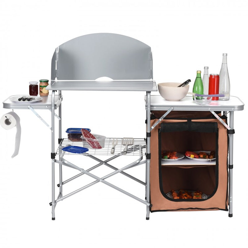 Portable Outdoor BBQ Grilling Table with Protective Windscreen Bag