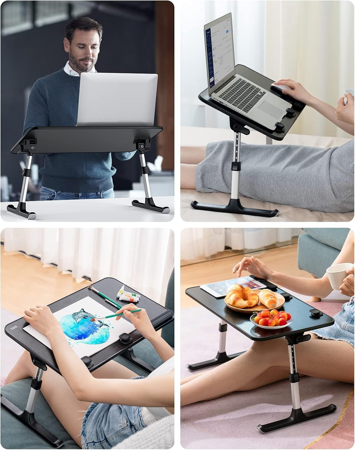 Adjustable Laptop Desk for Bed - Portable and Lightweight Lap Tray Table for Adults and Kids (Black)