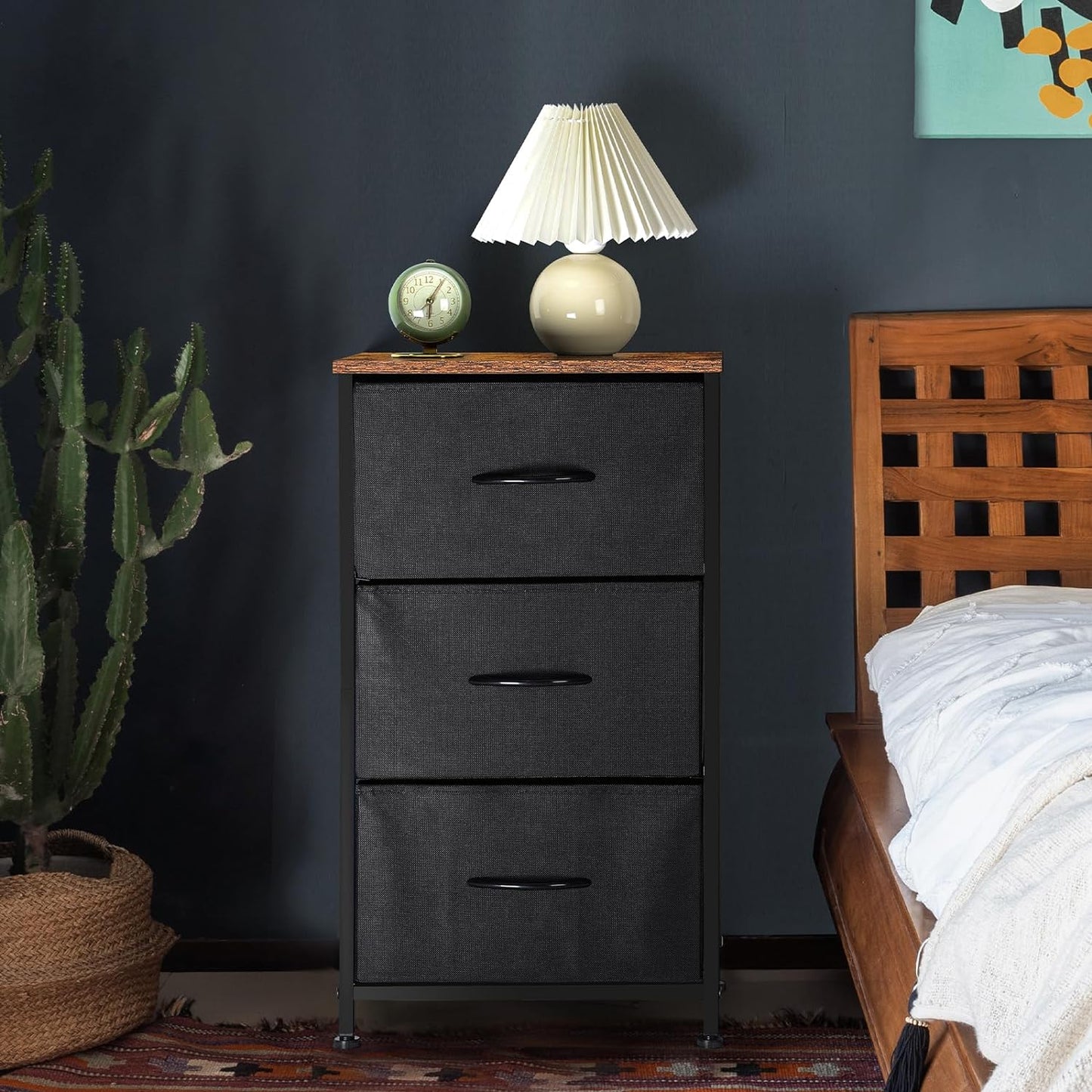 3-Drawer Fabric Dresser with Sturdy Steel Frame and Wood Top for Bedroom, Hallway, Closet, and Living Room (Black)