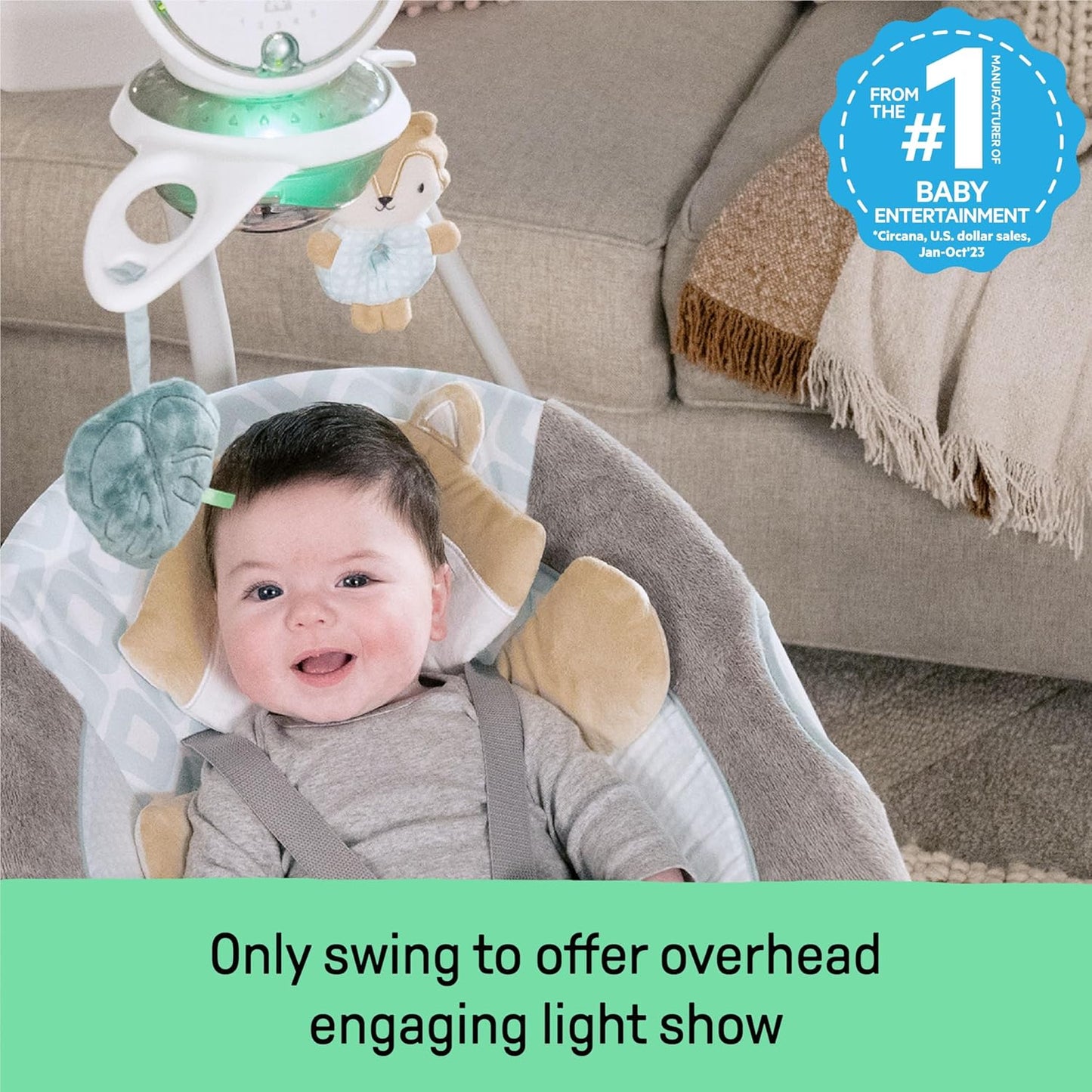 5-Speed Baby Swing - Swivel Seat, 5-Point Safety Harness, Nature Sounds, Ambient Lights