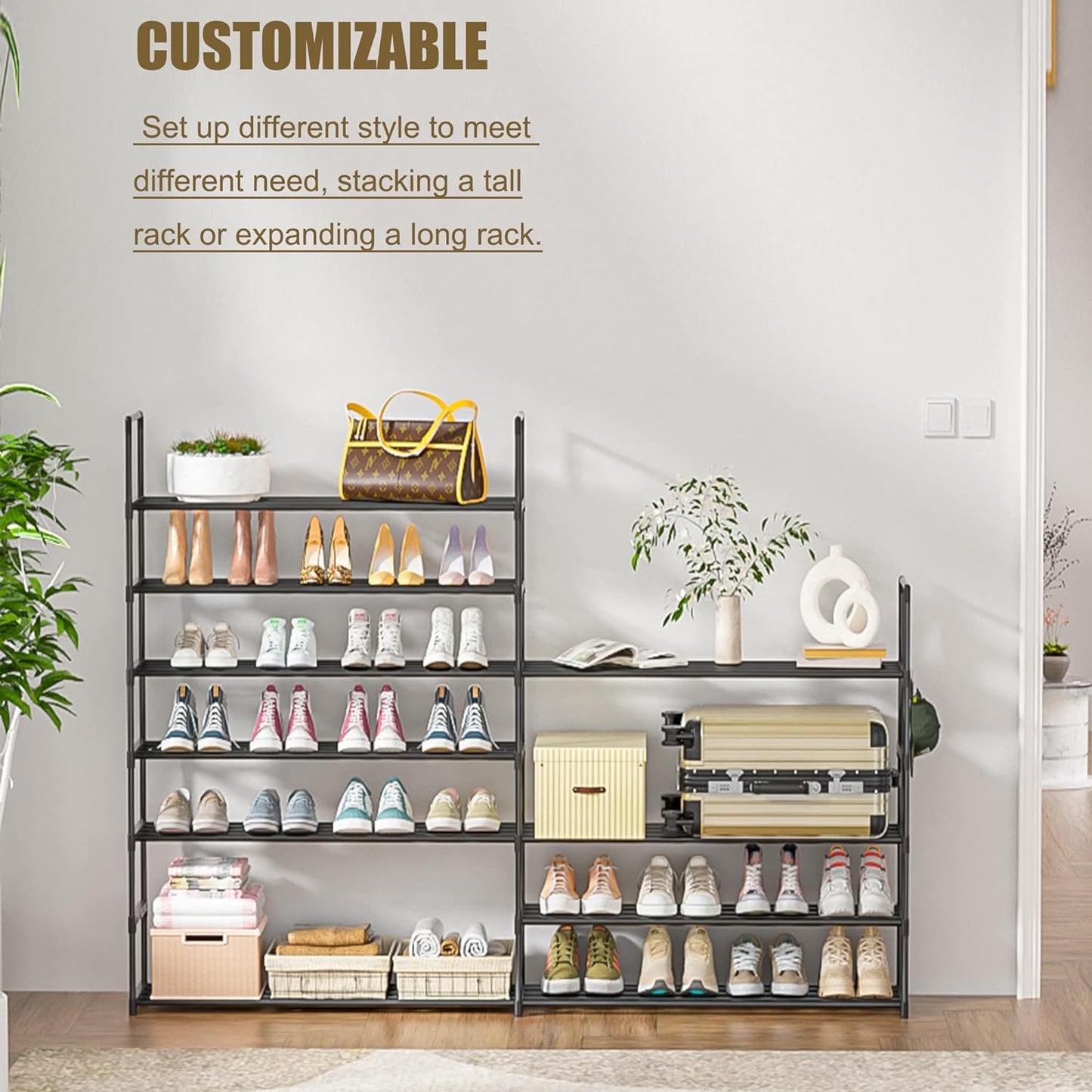 Sturdy Metal Shoe Rack Organizer - 3-Tier Free Standing Storage Solution for Entryway and Closet