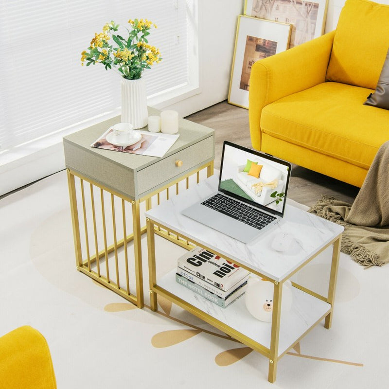 Modern Nesting Coffee Table Set with Drawer and Shelf - 2 Pieces
