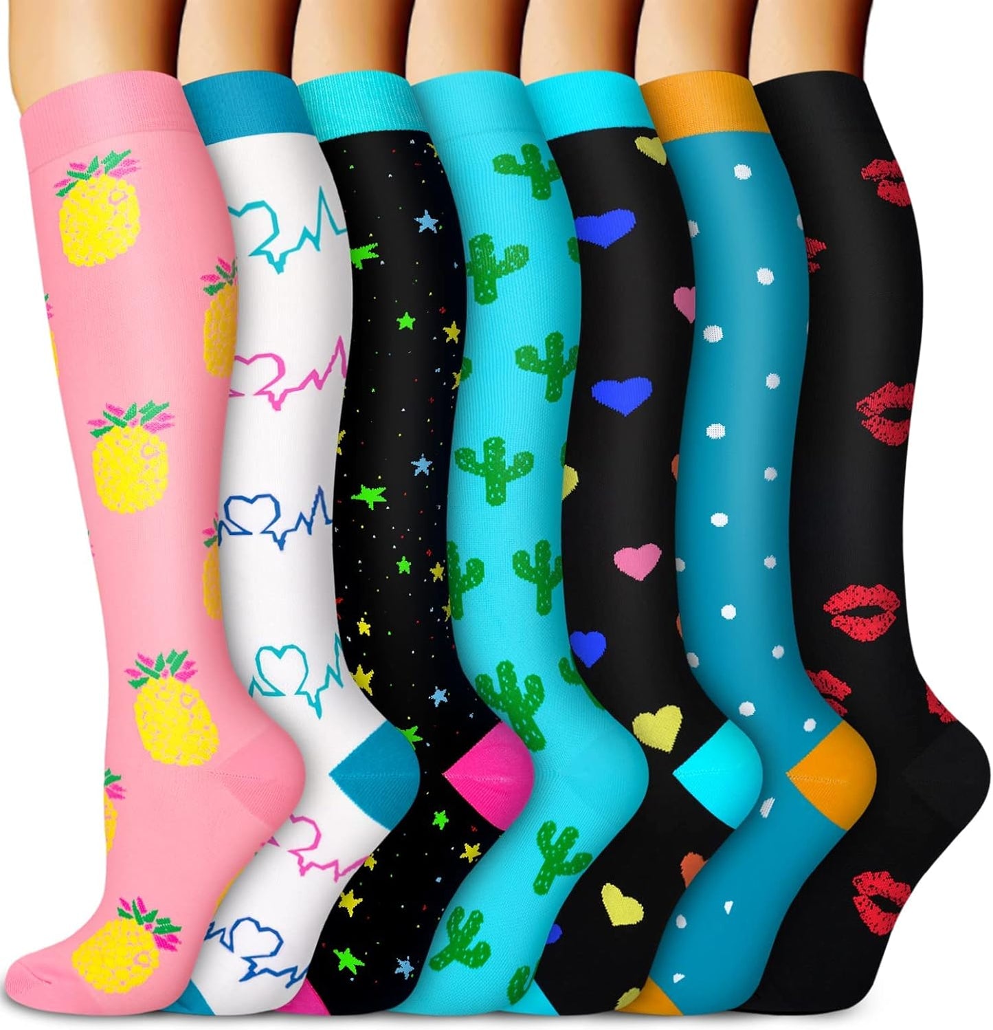7 Pairs Graduated Copper Compression Socks Women & Men Circulation 20-30 Mmhg-Best for Running,Nurse,Travel,Cycling