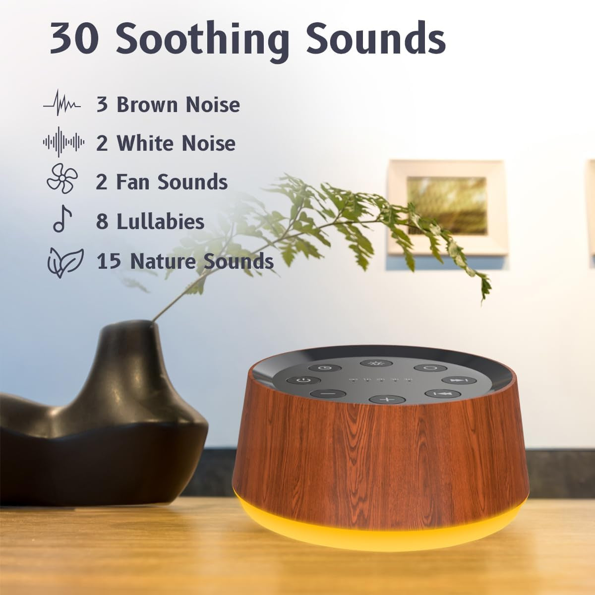 30-Soothing Sounds White Noise Machine - 12-Color Night Light, 36 Volume Levels, Memory Function, 5 Timers