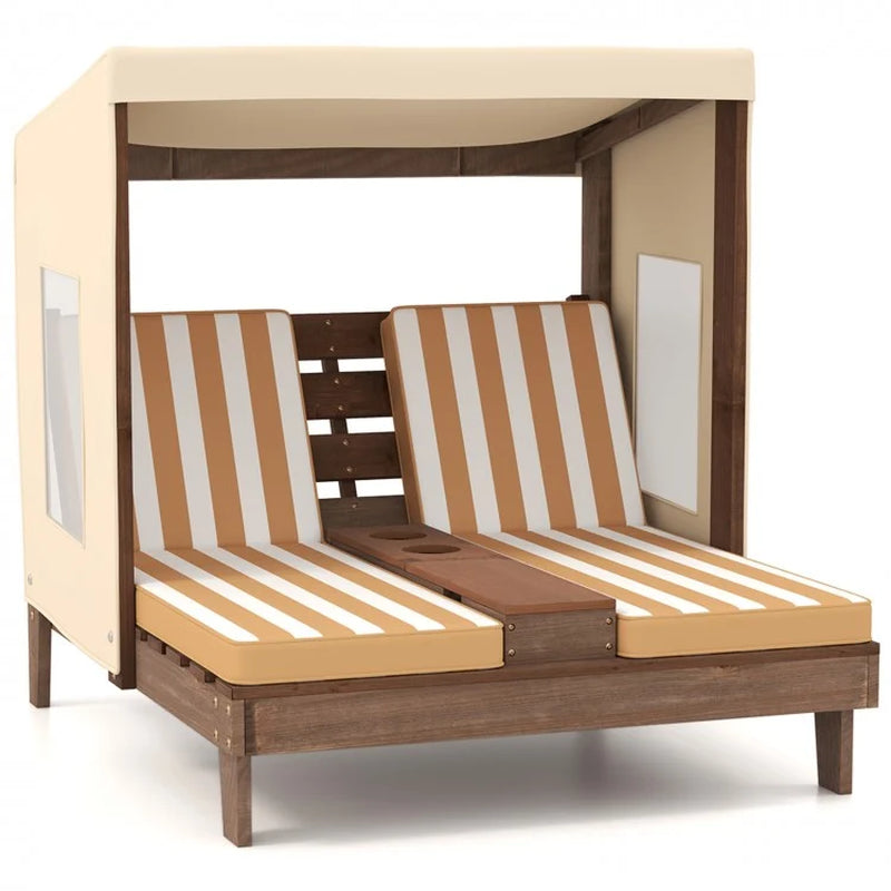 Children's Outdoor Lounge Chair with Cup Holders and Sunshade Awning