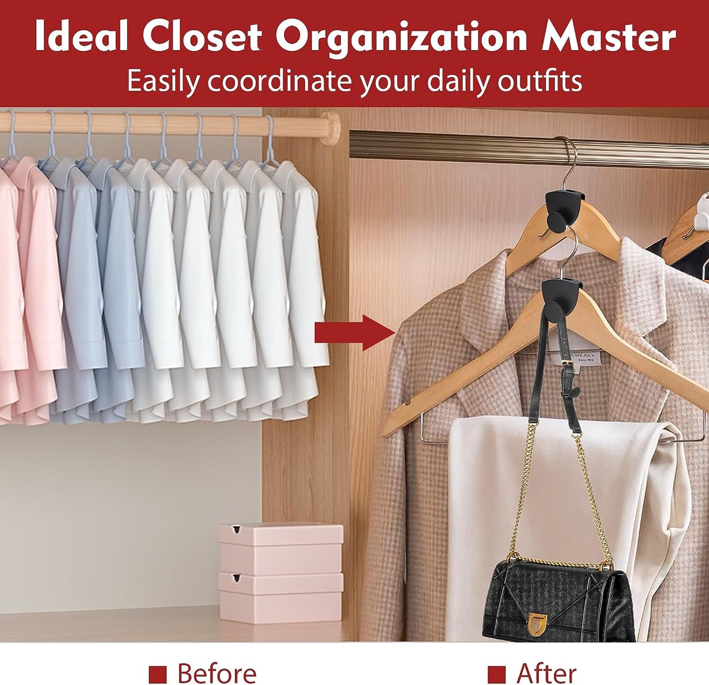Premium Closet Space Saver Hanger Connectors - 20 Pack Heavy-Duty Cascading Hooks for Efficient Closet Organization, Black