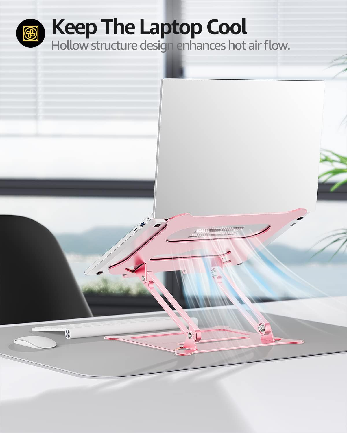 Adjustable Laptop Notebook Stand - Portable Riser Compatible with 10-15.6" Laptops, Including MacBook Air/Pro, HP, Dell XPS, and Lenovo (Rose Gold)