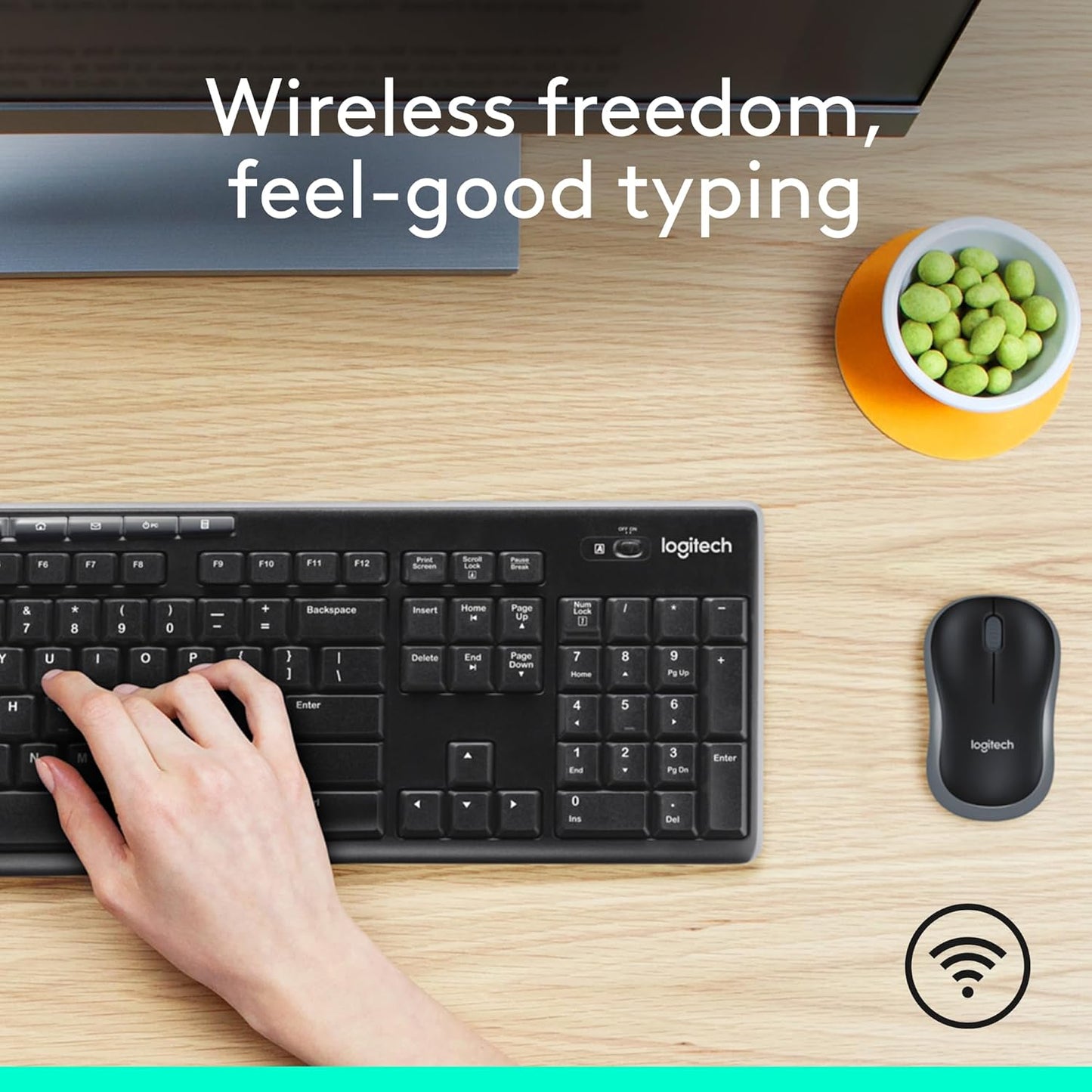 Wireless Keyboard and Mouse Combo for Windows, 2.4 Ghz Wireless, Compact Mouse, 8 Multimedia and Shortcut Keys, 2-Year Battery Life, for PC, Laptop