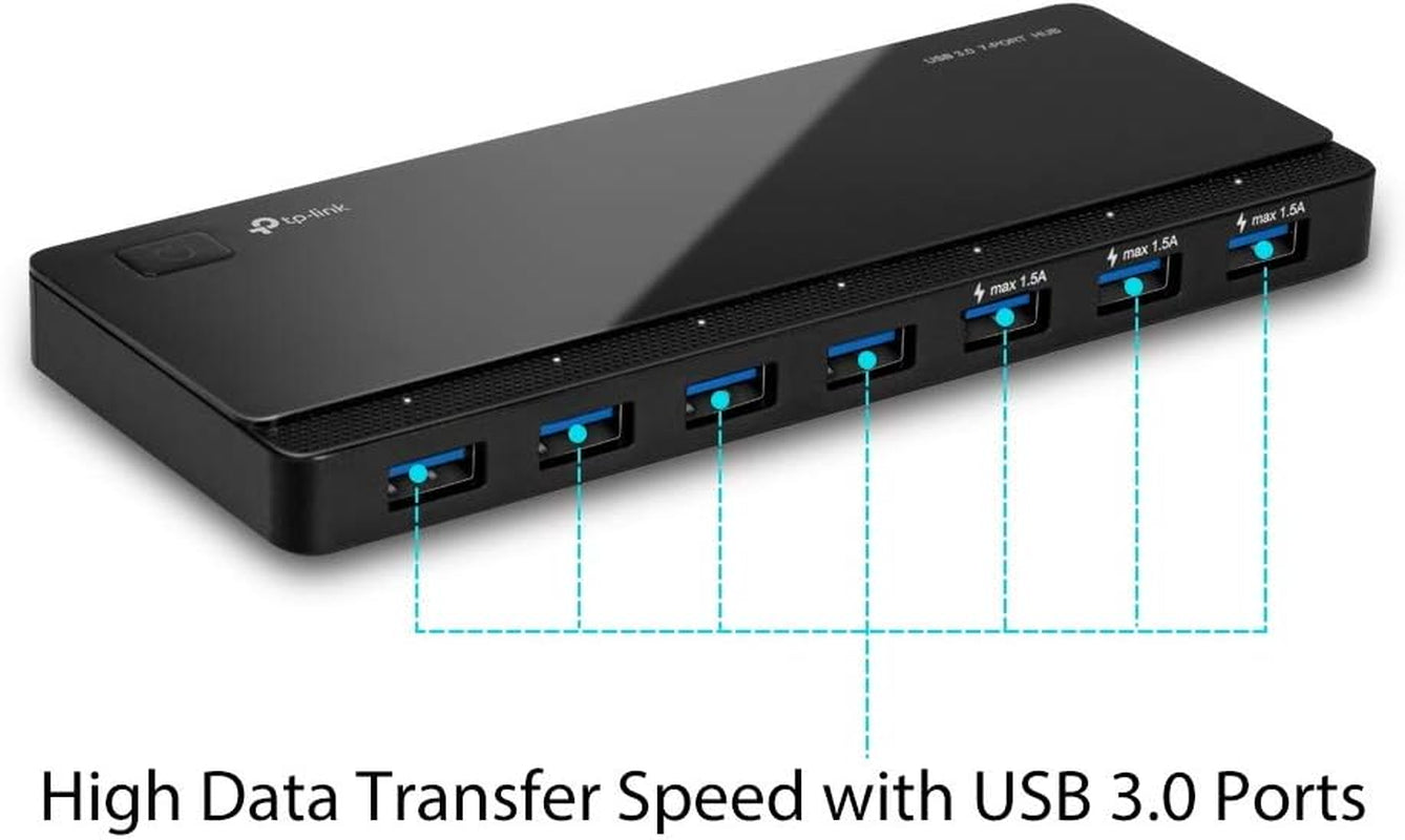 2nd Generation 7-Port USB 3.0 Ultra Slim Hub with 3 BC 1.2 Charging Ports (5V/1.5A) - Featuring Power On/Off Button