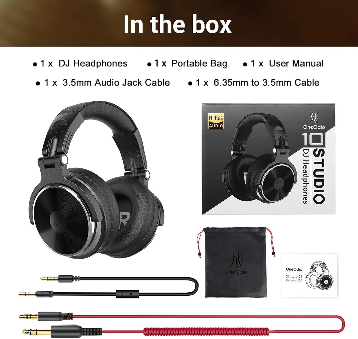 Over-Ear Wired Headphones - 50mm Neodymium Drivers, In-Line Microphone, and Dual 3.5mm/6.35mm Connectors