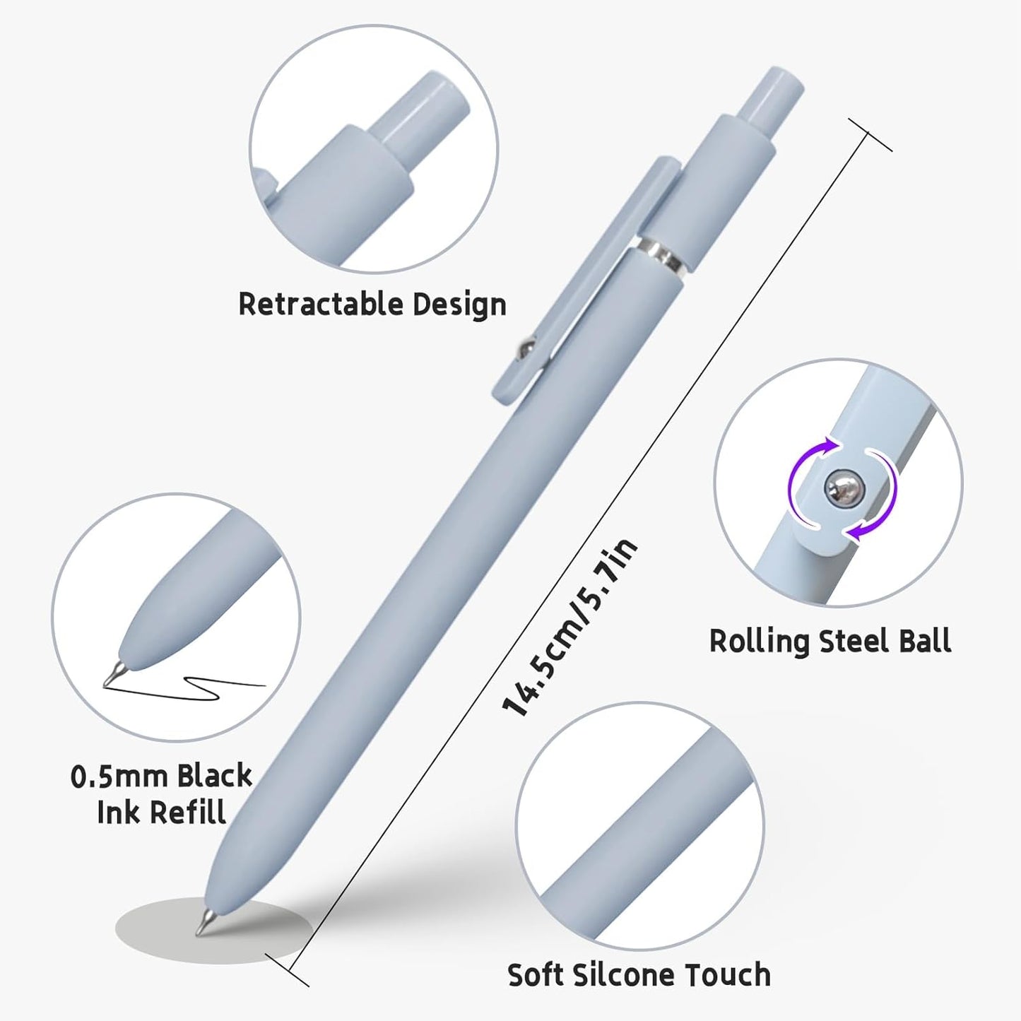 High-End 0.5mm Japanese Black Ink Gel Pens - Set of 5 Fine Point Retractable Writing Instruments for Journaling and Note Taking