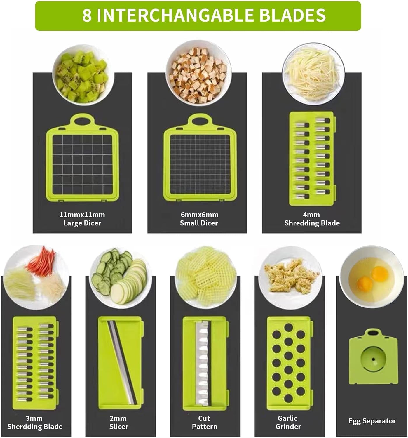 Multifunctional 13-in-1 Vegetable Chopper and Slicer with Container, 8 Interchangeable Blades, Hand Protector, Drain Strainer, and Cleaning Brush