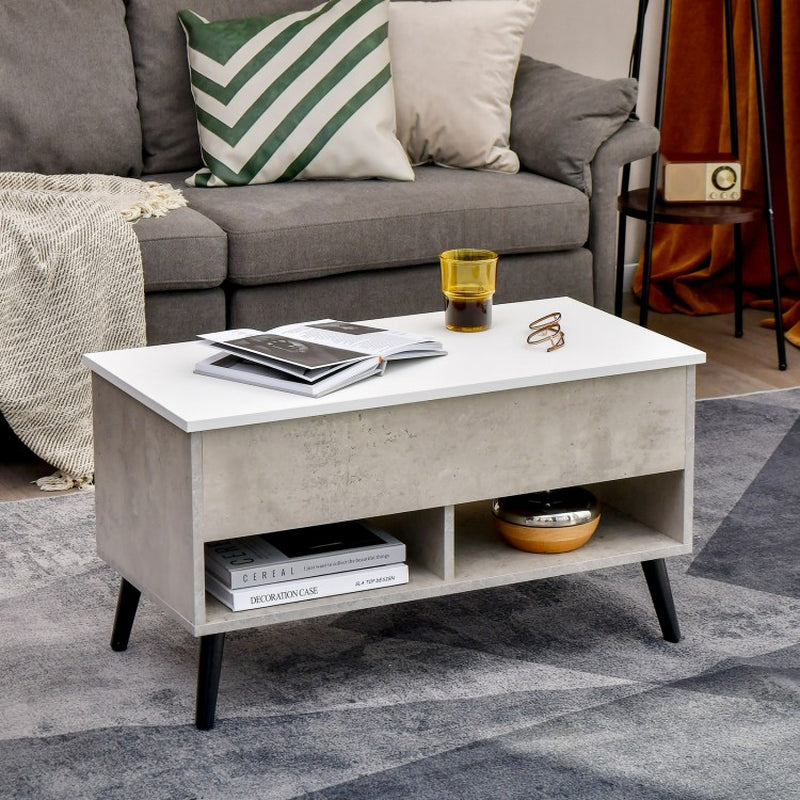 31.5-Inch Lift-Top Coffee Table with Concealed Storage and Dual Open Shelves
