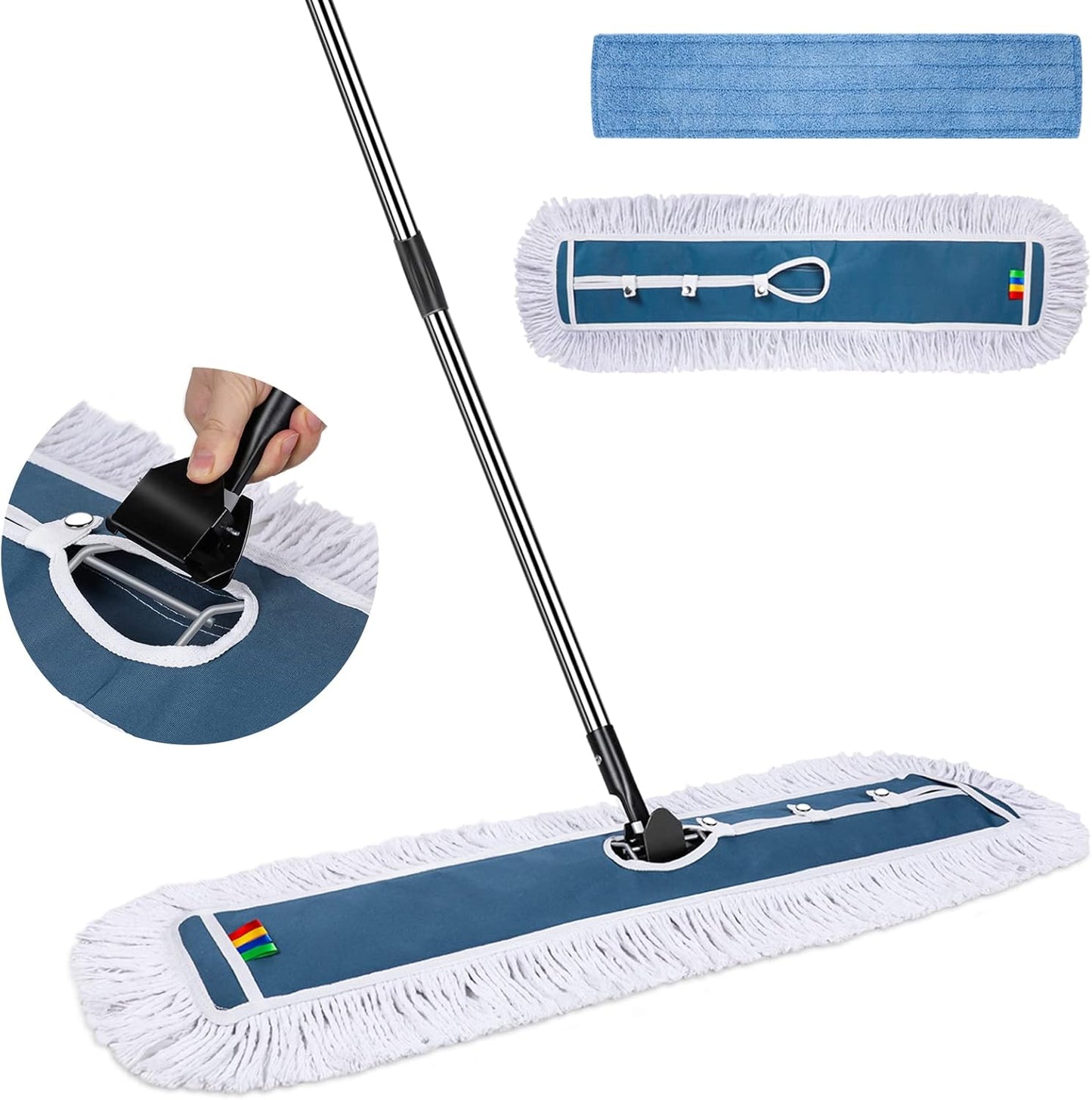 Self-Wringing Microfiber Flat Mop with 6 Washable Pads - Hands-Free Cleaning Solution for Hardwood, Laminate, and Tile Floors - Grey