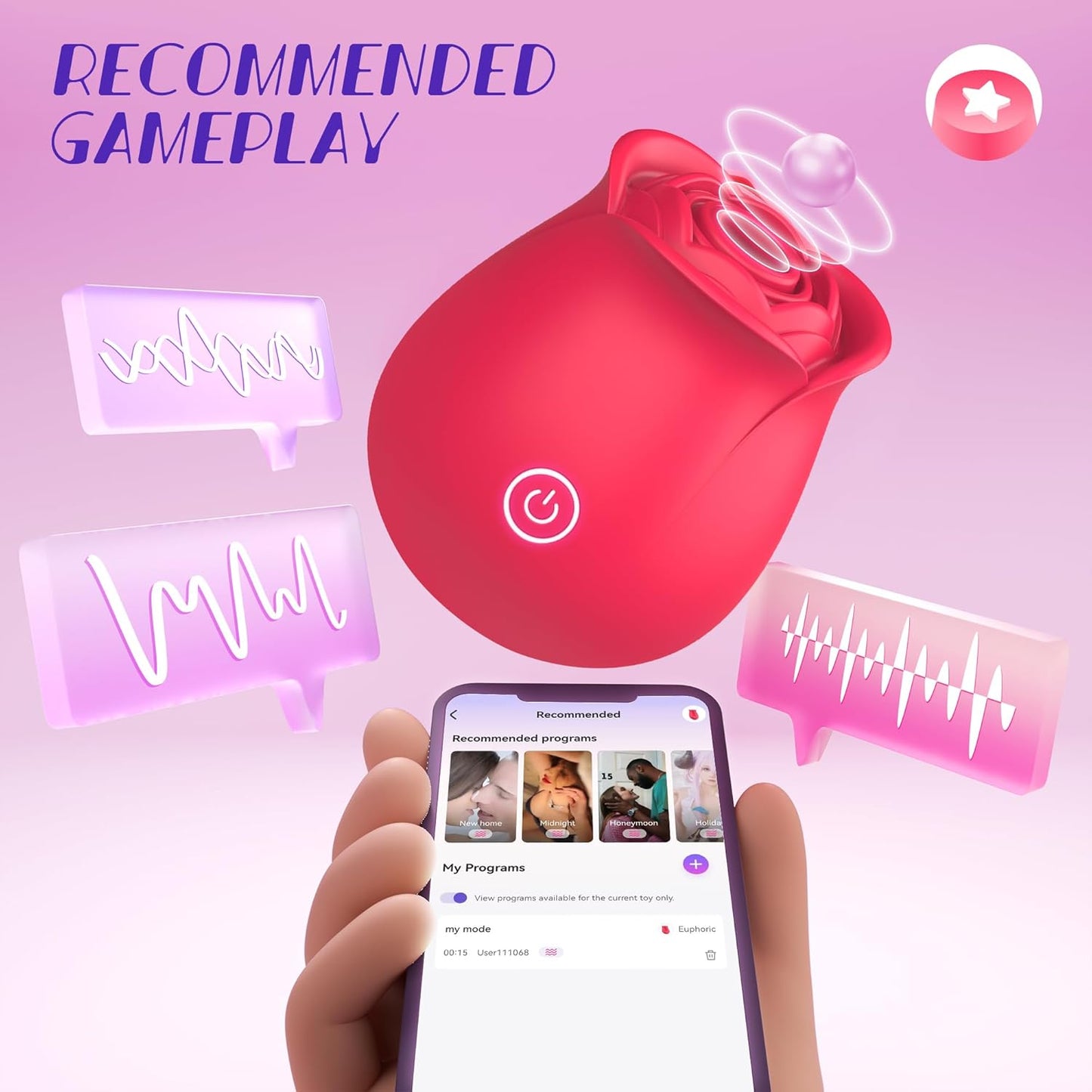 Rose Sex Toys Dildo Vibrators Sucking Sex Toys for Women Clitoral Nipple Stimulator G Spot Vibrators, Suction Vibrator Rose Sucker Sex Toy for Woman Female Couples, USB Rechargeable Adult Toys