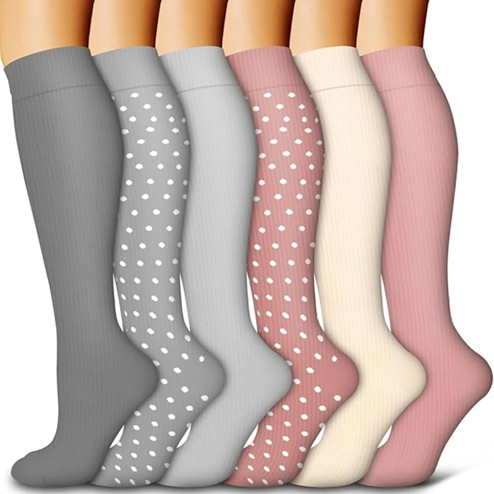 6 Pairs of Compression Socks for Men and Women - Optimal Support for Athletes and Travel Nurses (20-30 mmHg)