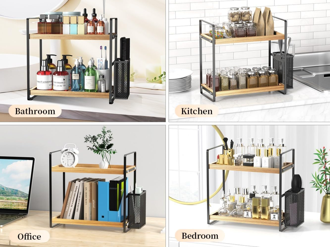Sophisticated Bathroom Countertop Organizer with Perfume Tray and Vanity Storage Solutions