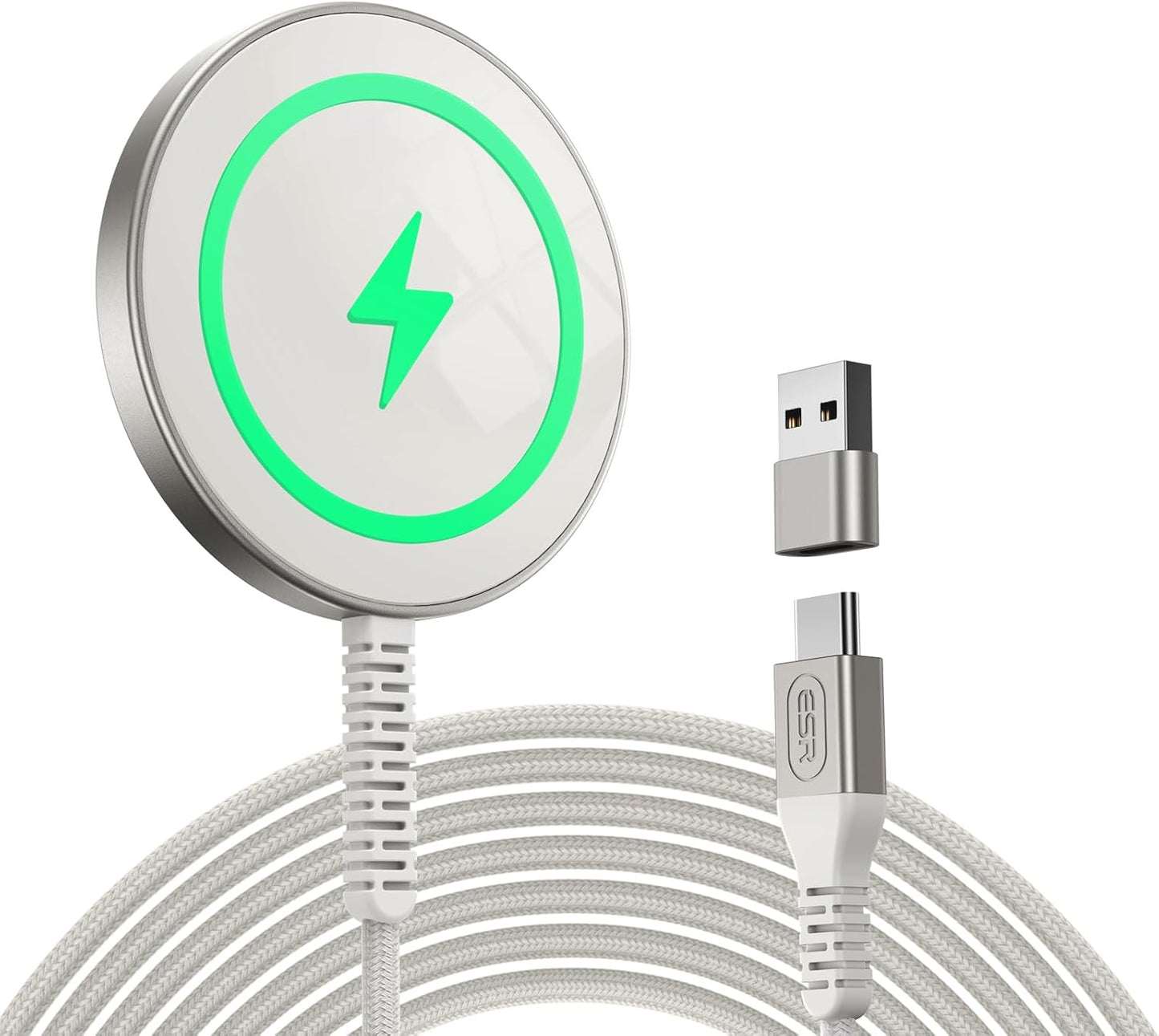 Wireless Charger for MagSafe (Halolock) for iPhones - Featuring Strong Magnetic Lock, Silver
