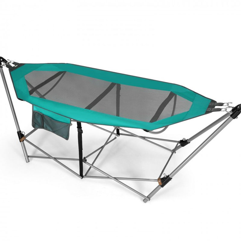 Folding Indoor-Outdoor Hammock with Side Pocket and Iron Stand