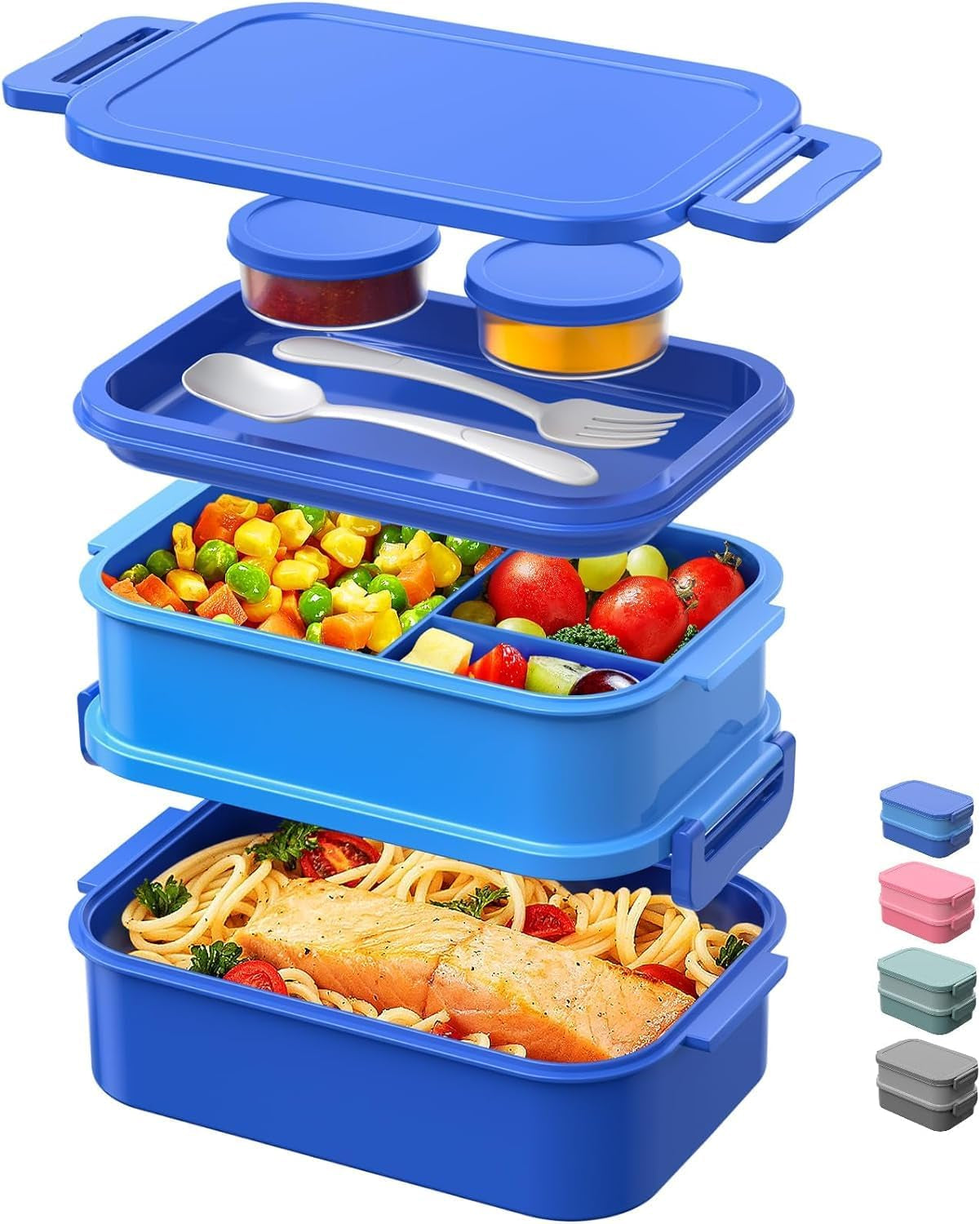 Box Lunch Container - 74 OZ Stackable Leakproof Lunch Box - Utensils and Sauce Containers for Work, School, and Dining Out (Green)