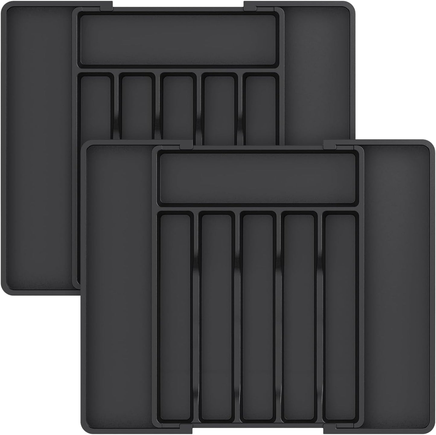 Expandable Cutlery Drawer Organizer - BPA-Free Adjustable Utensil Tray for Kitchen Storage, Large Black Flatware and Silverware Holder