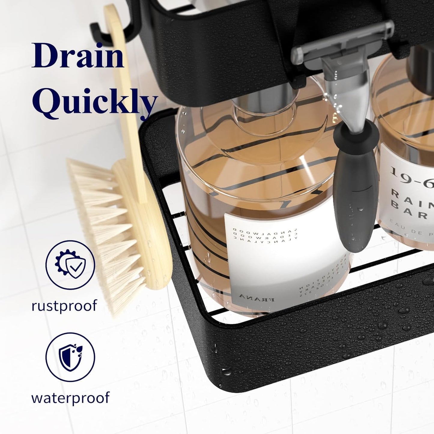 Set of 2 Adhesive Shower Caddies - Rustproof, Drill-Free Organizers with Elegant - Black