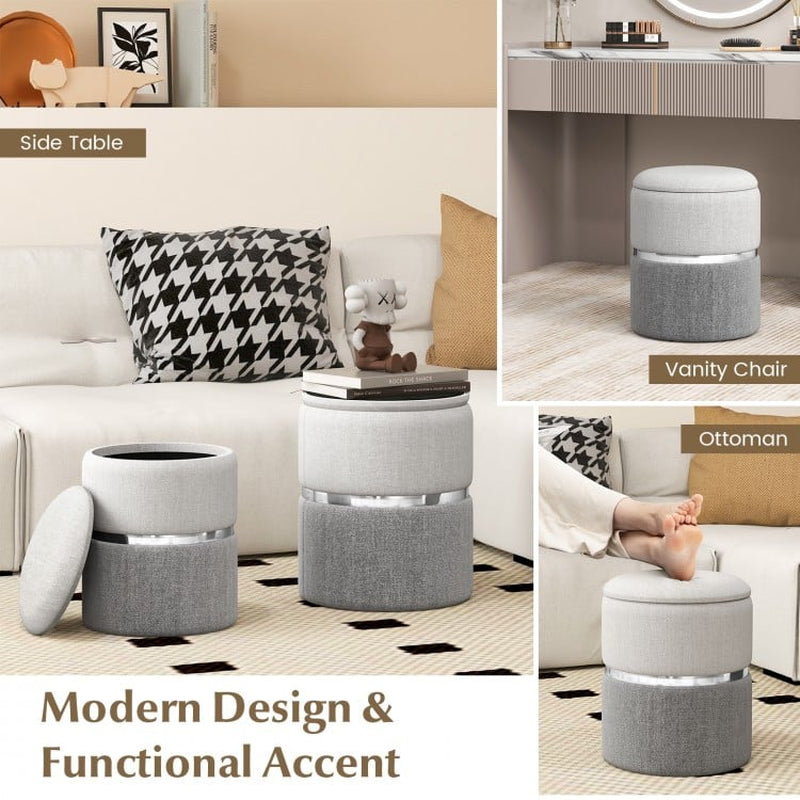 Set of 2 Velvet and Linen Fabric Storage Ottomans