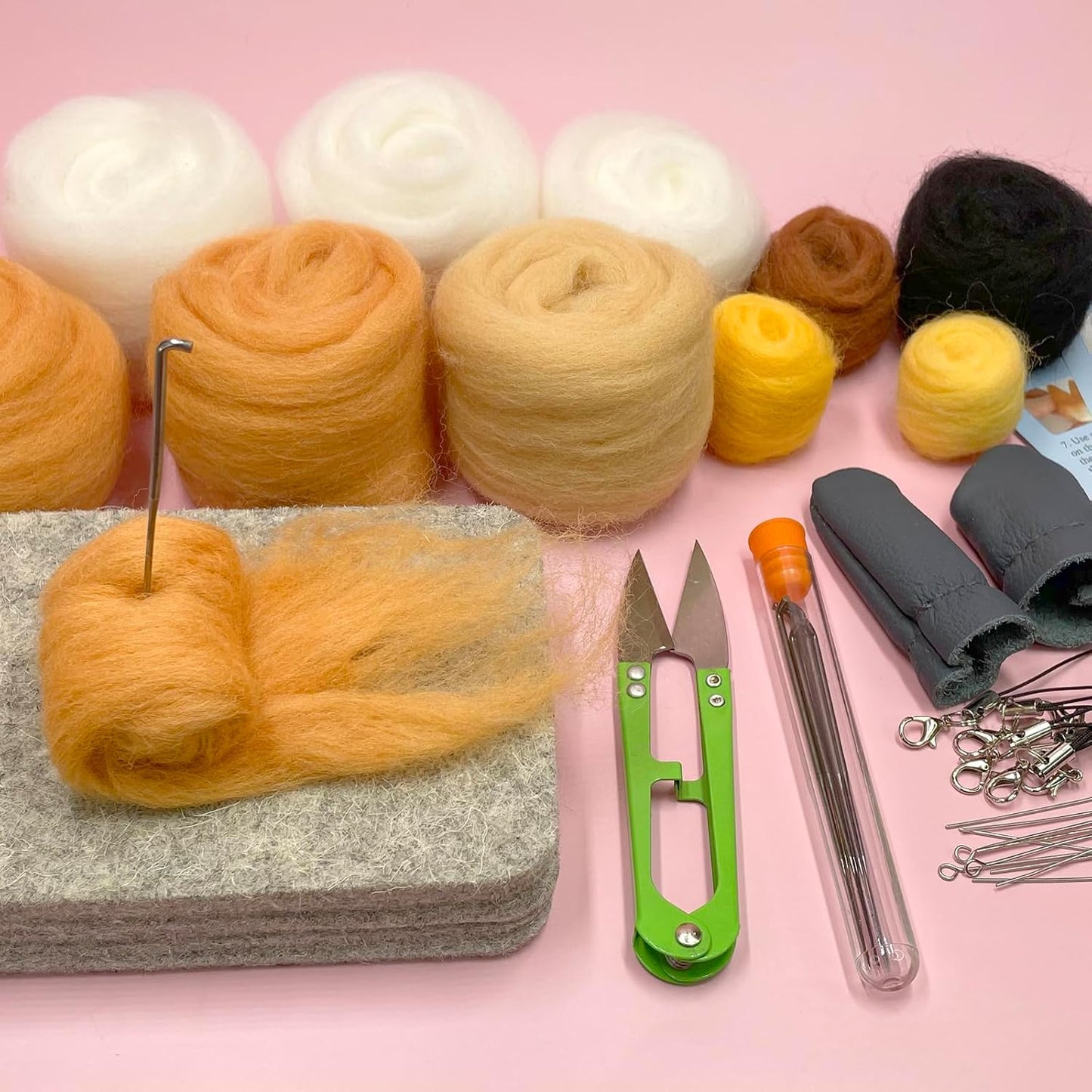 Professional Needle Felting Kit for Adults - Complete DIY Craft Set with Felting Supplies, Needles, Wool, and Tools for Beginners - Create 6 Faceless Animal Designs
