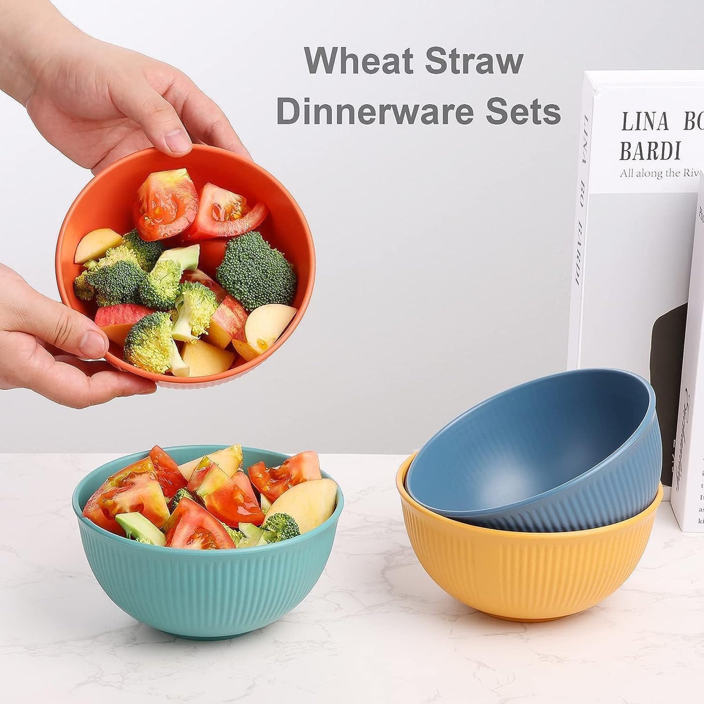 72-Piece Wheat Straw Dinnerware Set - Unbreakable, Microwave-Safe, Lightweight, Reusable Bowls, Plates, Cups, Knives, Forks, and Spoons Utensil Set (Set of 8)