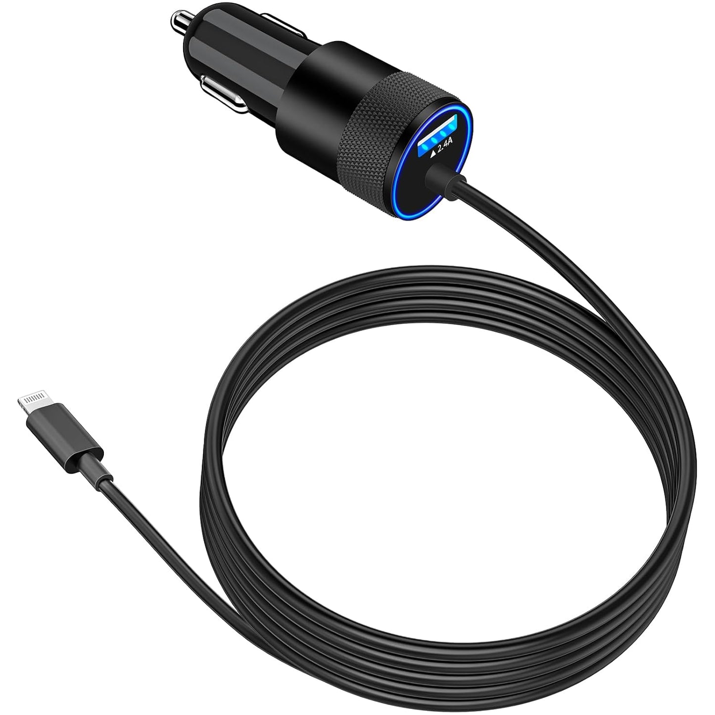 Apple MFi Certified Fast Charging Car Charger with 4.8A Output and 6FT Coiled Lightning Cable