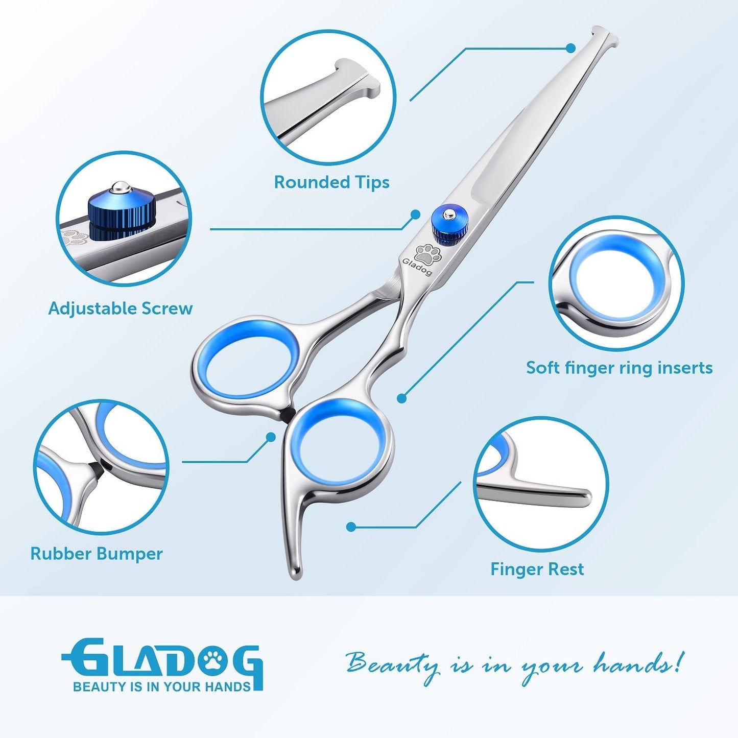5-in-1 Dog Grooming Scissors Set - Safety Round Tips - Durable Sharp Pet Grooming Shears Dogs, Cats