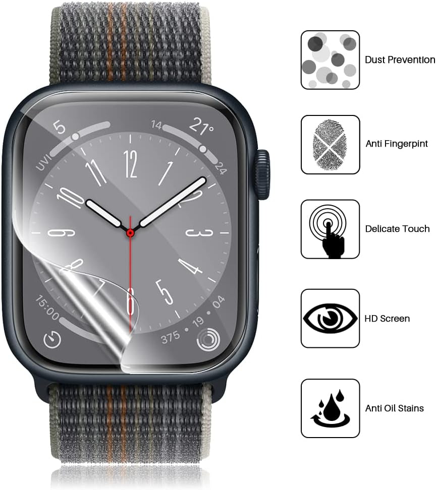 6-Pack Premium Screen Protectors for Apple Watch Series SE/6/5/4/SE 2022 (40mm) and Series 9/8/7 (41mm) - Maximum Coverage, Bubble-Free, Anti-Scratch Flexible TPU Clear Film