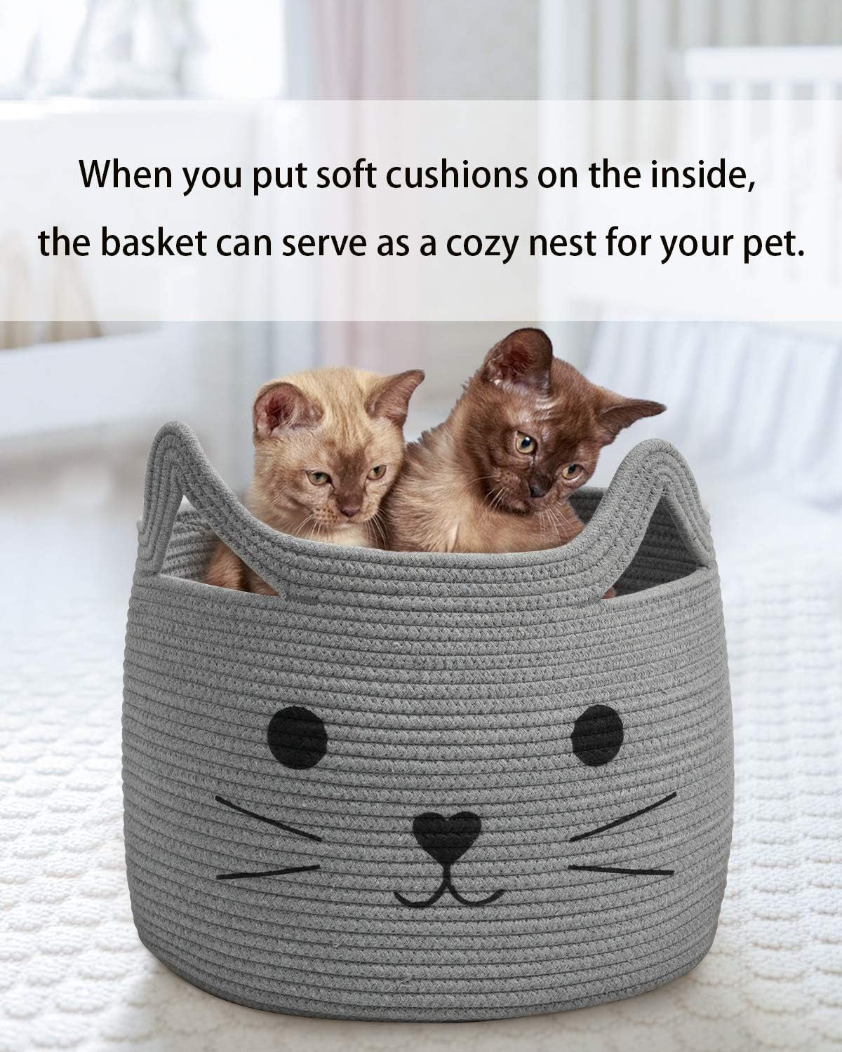 Premium Large Woven Cotton Rope Storage Basket - Versatile Organizer for Towels, Blankets, and Clothing - 15.7" L x 11.8" H - Gray