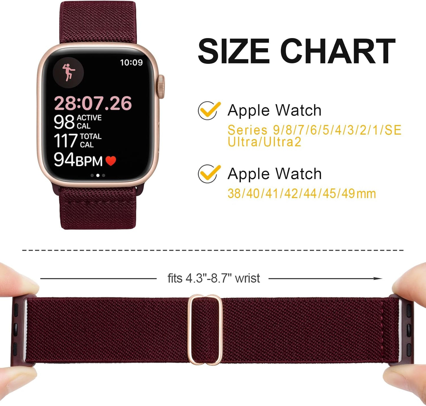 Stretchy Solo Loop Bands Compatible with Apple Watch Band 38Mm 40Mm 41Mm 42Mm, Braided Elastic Nylon Women Men Straps for Iwatch Ultra 2, Ultra, Series 10/9/8/7/6/5/4/3/2/1/SE