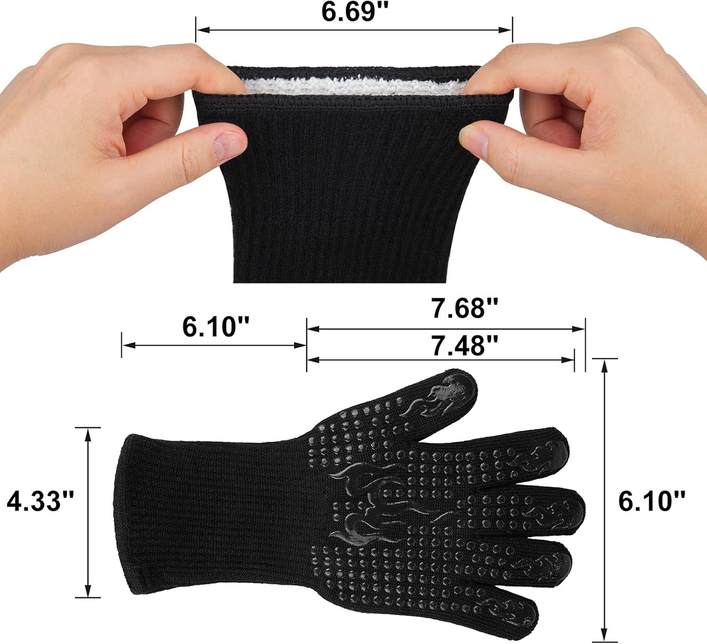 Heat Resistant BBQ Gloves - 1472℉ Extreme Heat Protection Silicone Oven Mitts for Grilling, Baking, and Welding (Black)