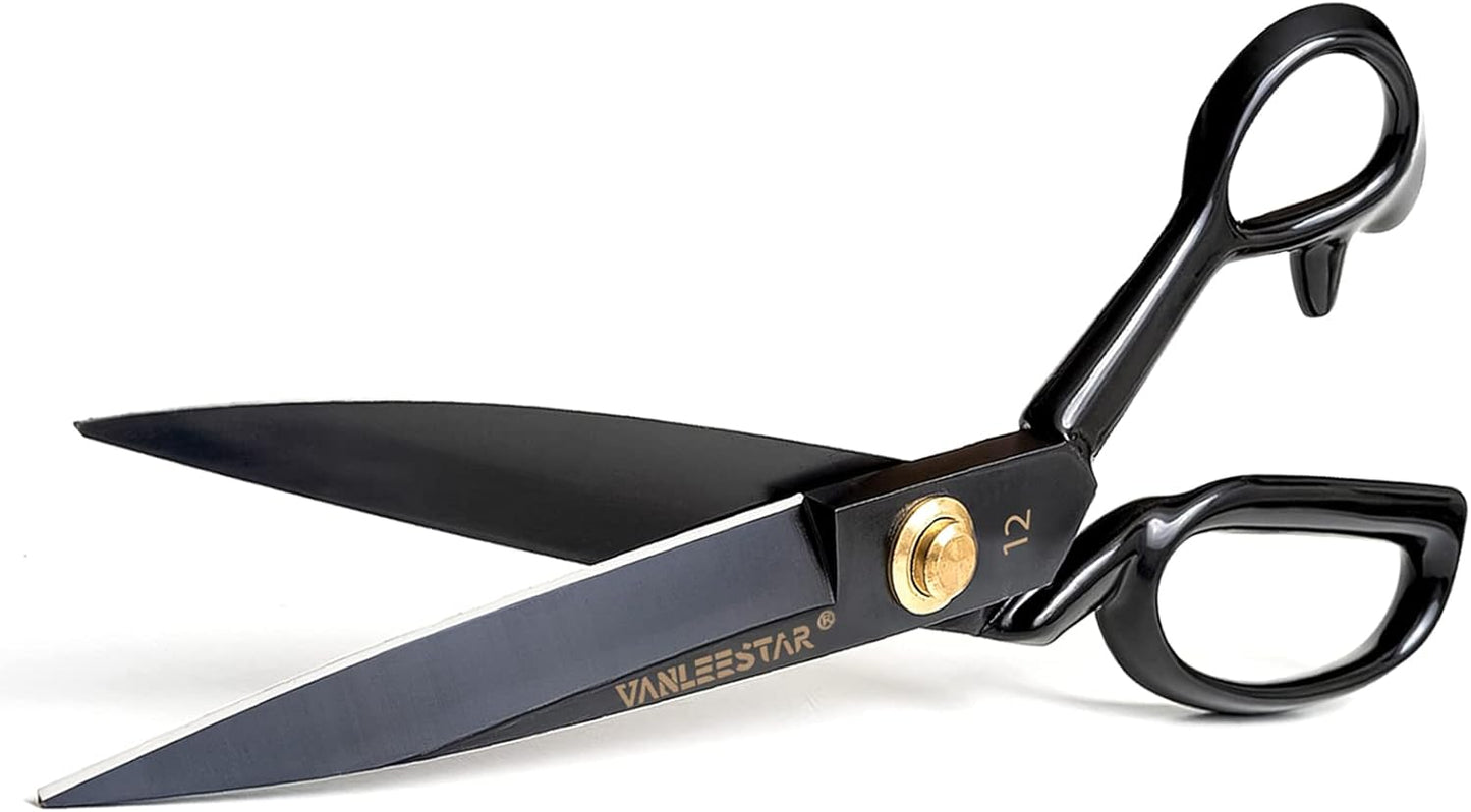 12-Inch Professional Fabric Scissors - High Carbon Steel Heavy Duty Cutting Shears for Fabric, Leather, and Raw Materials (Right Hand, Black)