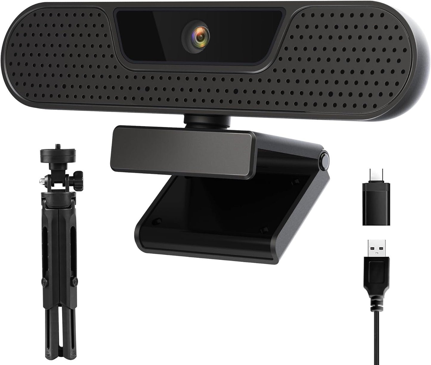 4K UHD PTZ Webcam with Integrated Speaker - Four Microphones, Remote Control, Digital Zoom, Autofocus, Privacy Cover, Tripod