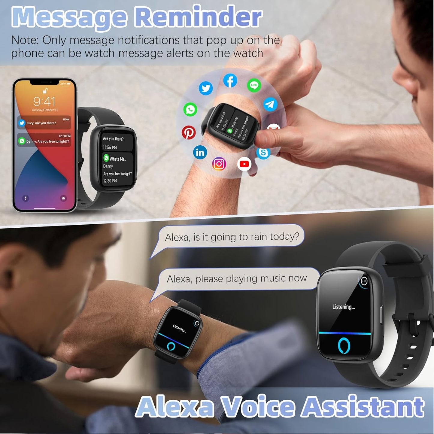 Smartwatch with Call Functionality, Built-in Alexa, 1.83" HD Touchscreen, Fitness Tracking, Heart Rate, SpO2, Sleep Monitoring, IP68 Waterproof, 100 Sports Modes