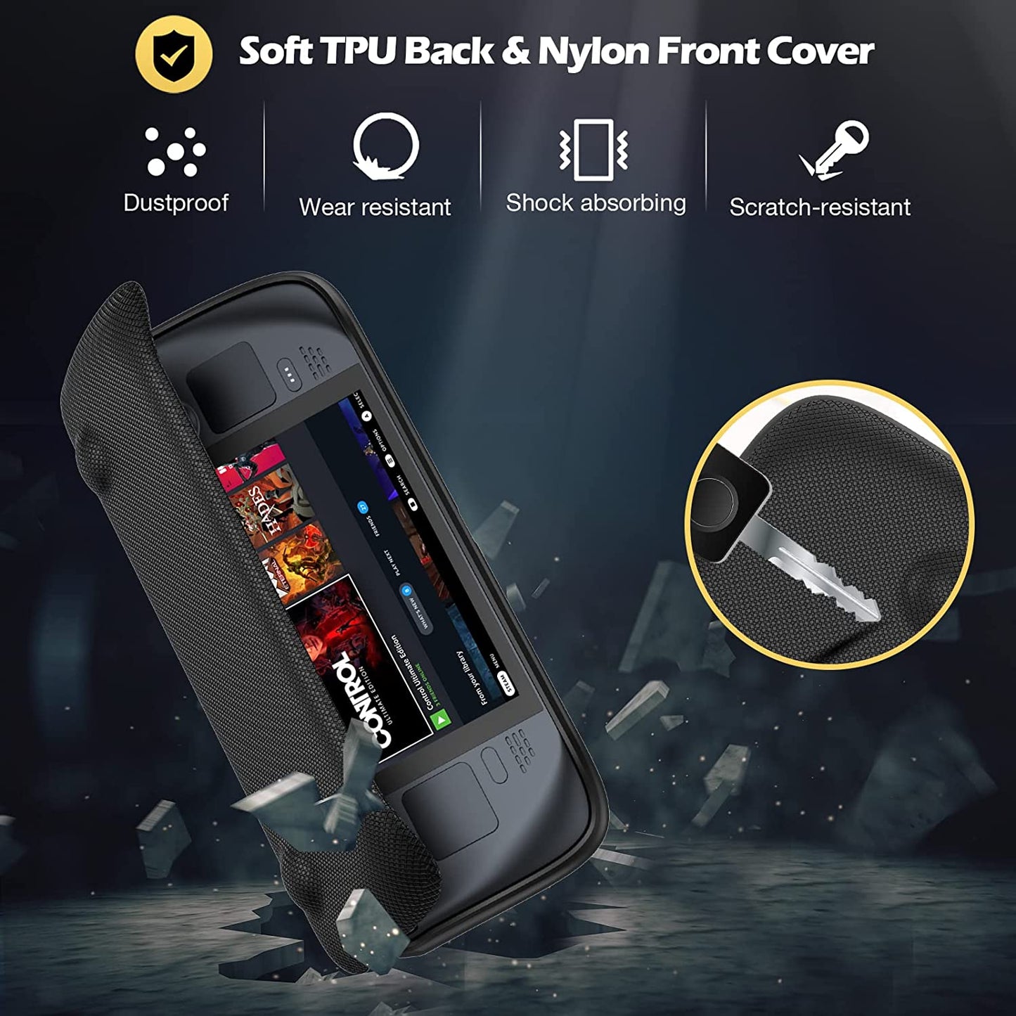 Flip Case for Steam Deck/Steam Deck OLED (2023) - Enhanced Protective Cover with Magnetically Detachable Front Shell - Black