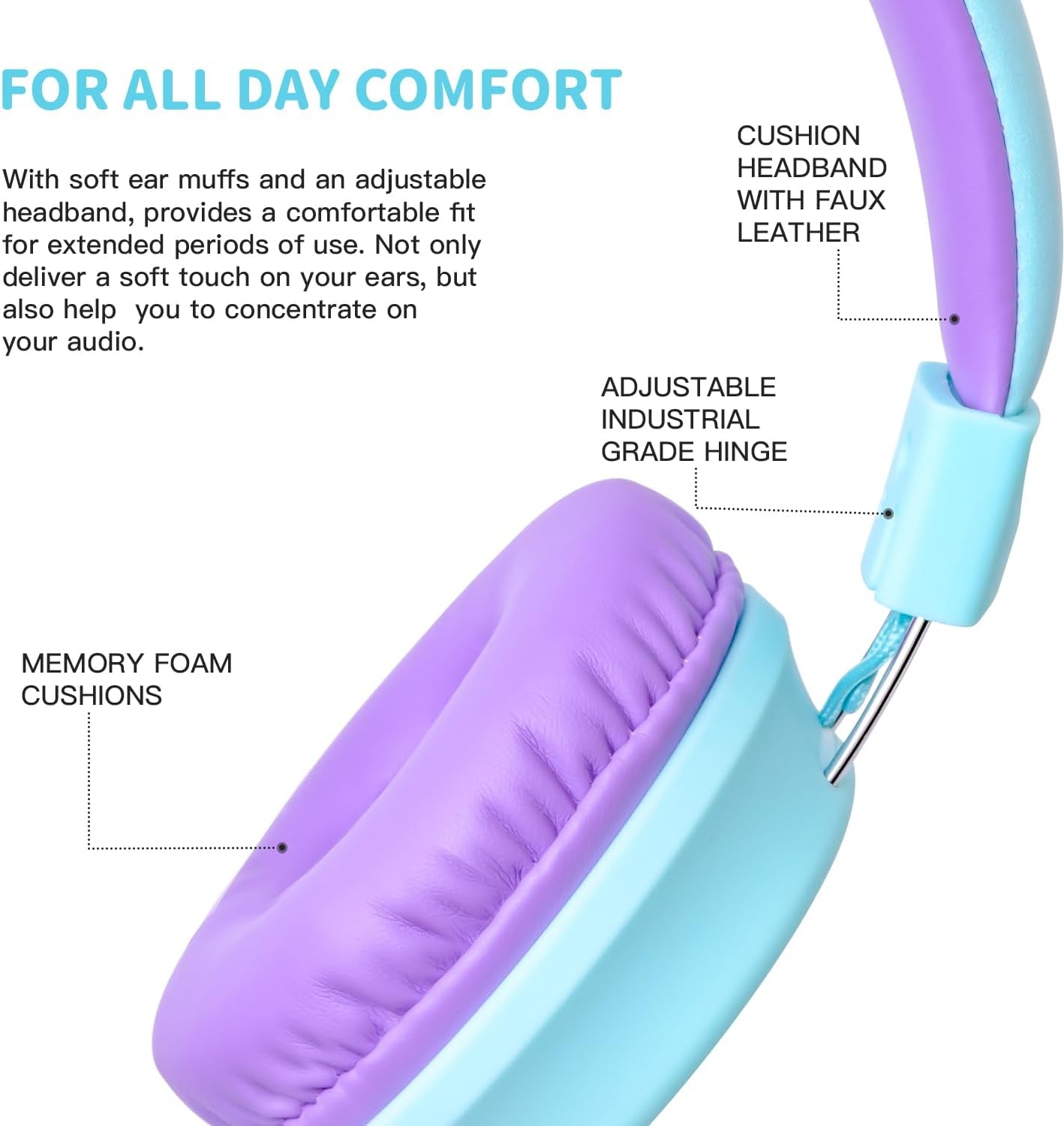 Wired Kids Headphones with Microphone and In-Line Control, Lightweight and Foldable Design for School Use - Compatible with Tablets, Chromebooks, and iPads in Green/Purple