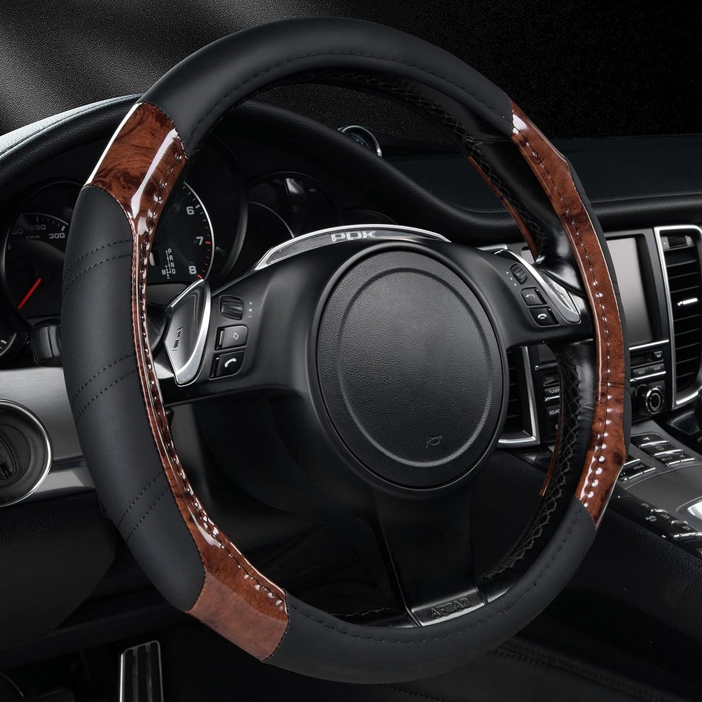 Line Rider Microfiber Leather Sport Steering Wheel Cover - Universal Fit (14.5-15 Inches) - Anti-Slip, Comfortable