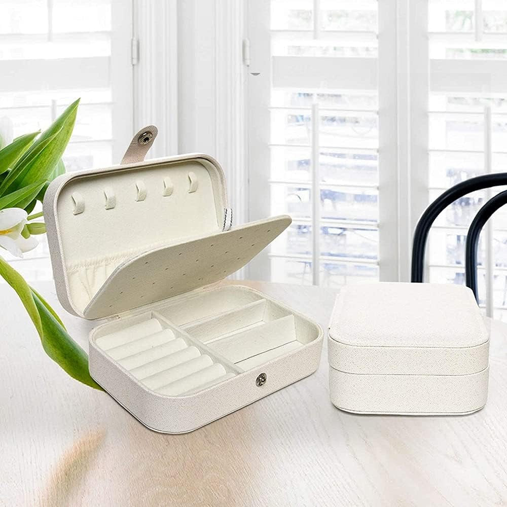 Double Layer Travel Jewelry Organizer - Elegant PU Leather Case for Rings, Earrings, Necklaces, and Bracelets