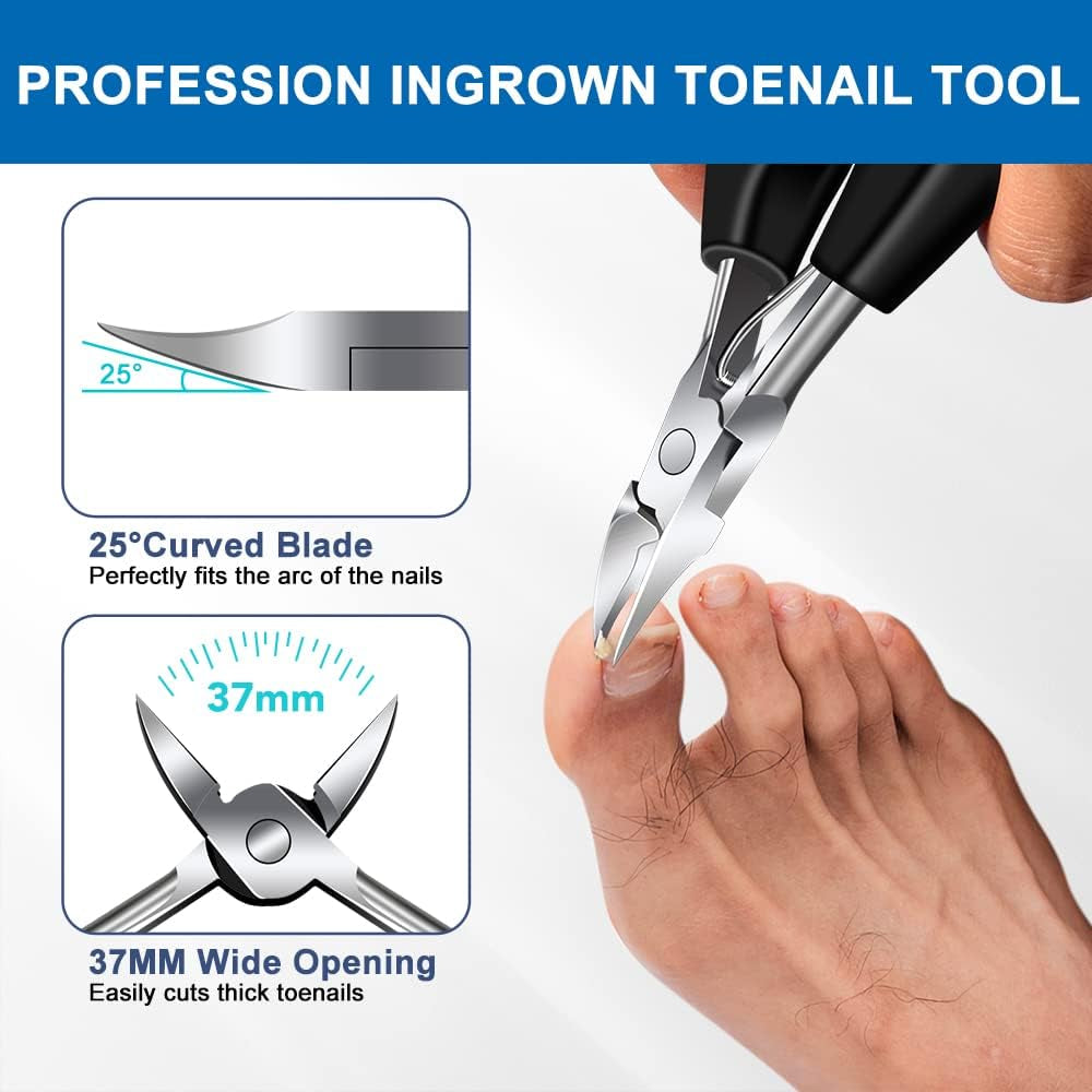 Professional Toenail Clippers for Seniors - 37mm/16mm Wide Jaw Opening, Heavy Duty 5-Piece Set for Thick Nails, Ideal Gift for Men and Women (Silver)