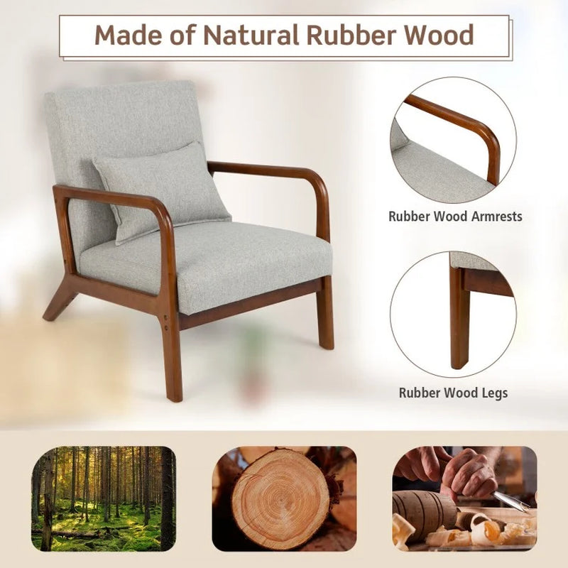 Contemporary Accent Chair Featuring a Rubber Wood Frame and Lumbar Support Pillow