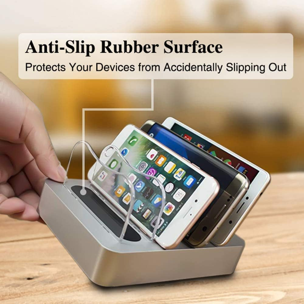 4-Port USB Charging Station and Organizer for Phones, Tablets, and Electronics - Detachable Desktop Docking Solution