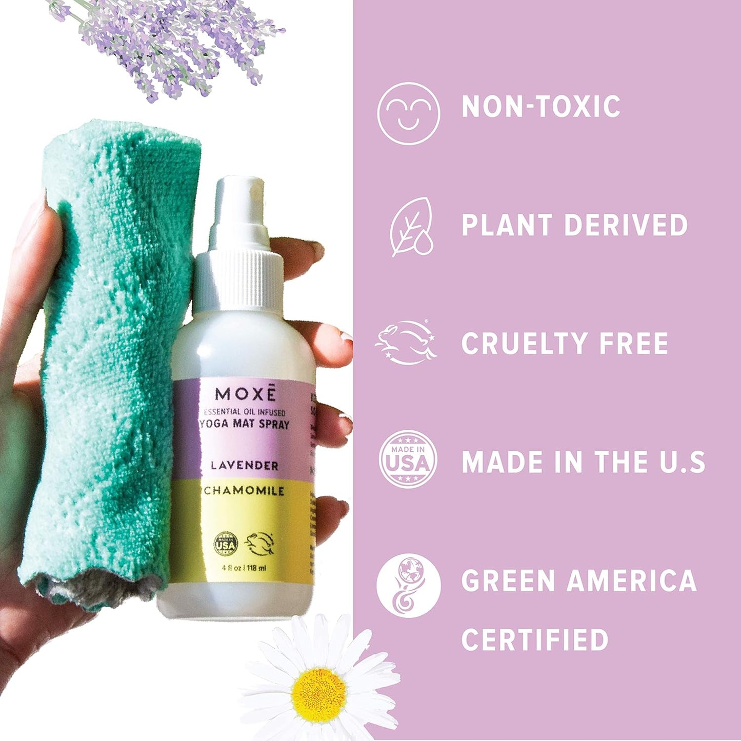 Yoga Mat Cleaner with Lavender & Chamomile Essential Oils, 4 oz - Safe for All Mats & Exercise Equipment, Odor & Sweat Protection