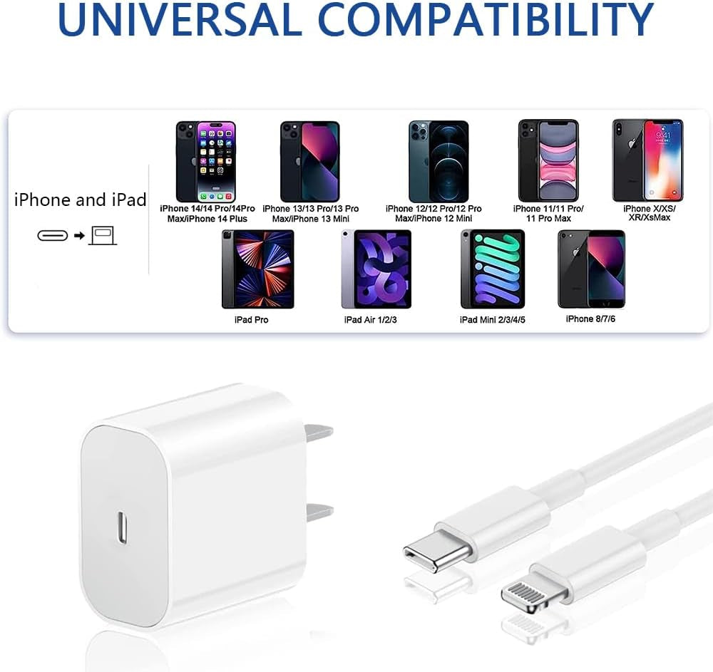 MFi Certified 20W PD Fast Charger - 2-Pack USB-C Wall Charger with Cable, Compatible with iPhone, iPad, and AirPods