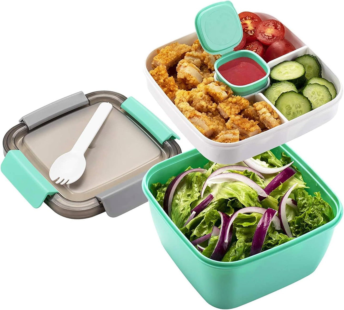 52Oz BPA-Free Salad Lunch Container with Dressing Compartment and 3 Compartments (Pink)